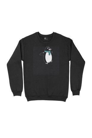 Atkılı Penguen Siyah Sweatshirt