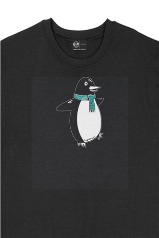 Atkılı Penguen Siyah Sweatshirt