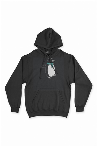 Atkılı Penguen Siyah Sweatshirt Hoodie