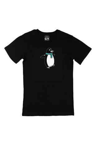 Atkılı Penguen Siyah Tişört