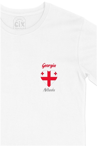 Atlanta Gürcistan Bayraklı Kalpli Cep Logo Tasarımlı Beyaz Tişört