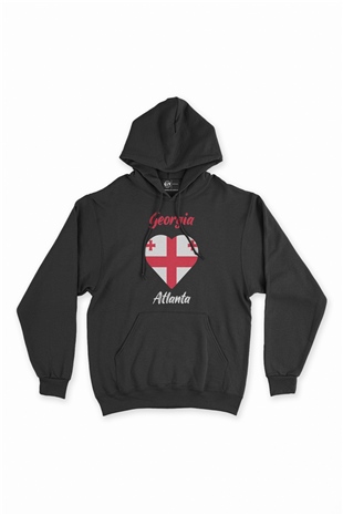 Atlanta Gürcistan Bayraklı Kalpli Siyah Sweatshirt Hoodie