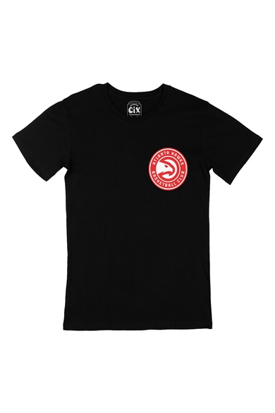 Atlanta Hawks Şahin Cep Logo Tasarımlı Siyah Tişört