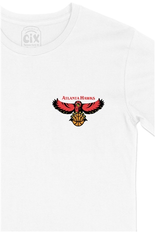 Atlanta Hawks Şahin Cep Logo Tasarımlı Beyaz Tişört