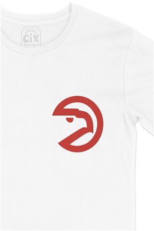 Atlanta Hawks Şahin Logolu Cep Logo Tasarımlı Beyaz Tişört