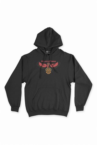 Atlanta Hawks Şahin Logolu Siyah Kapşonlu Sweatshirt Hoodie
