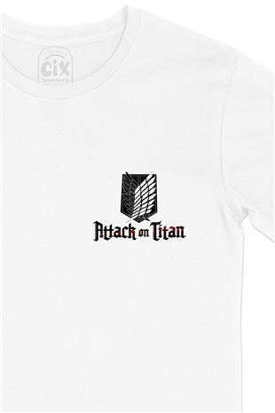 Attack On Titan Cep Logo Tasarımlı Beyaz Tişört