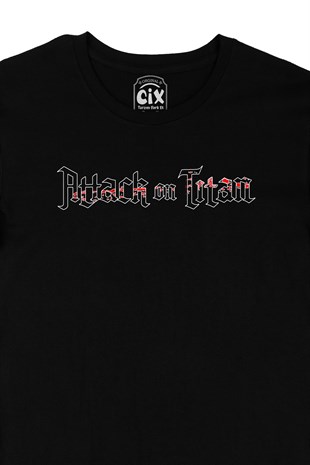 Attack On Titan Yazılı Siyah Tişört