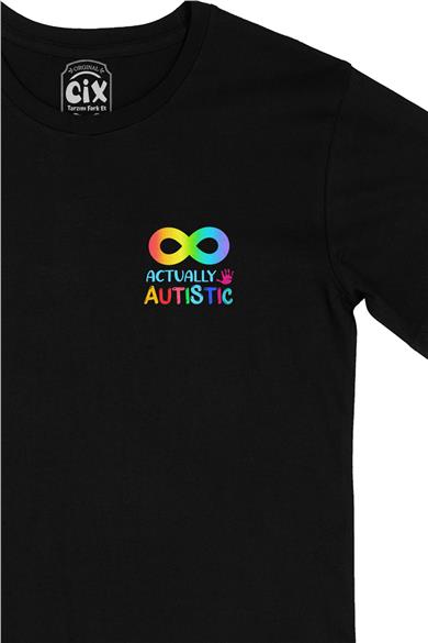 Autistic Otizm Cep Tasarım Baskılı Siyah Tişört