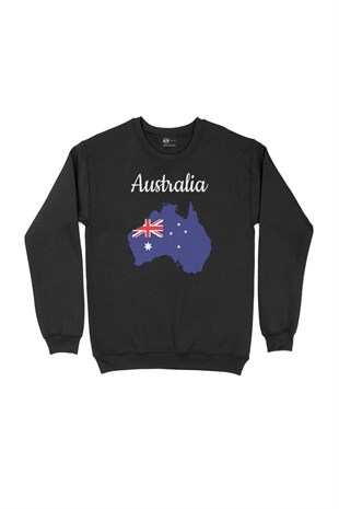 Avusturalya Haritalı ve Bayraklı Siyah Sweatshirt