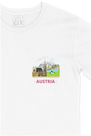 Avusturya Cep Logo Tasarımlı Beyaz Tişört