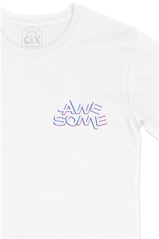 Awesome Cep Logo Tasarımlı Beyaz Tişört