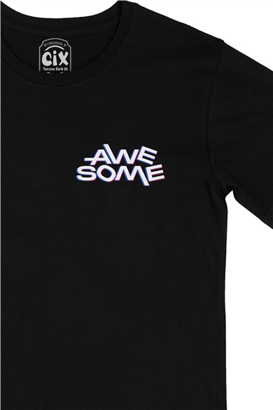Awesome Cep Logo Tasarımlı Siyah Tişört