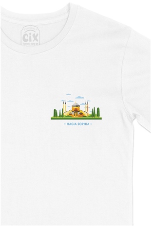 Ayasofya Çizimli Cep Logo Tasarımlı Beyaz Tişört