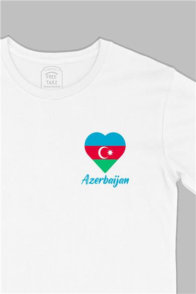 Azerbaycan Baskılı Cep Tasarım Beyaz Tişört