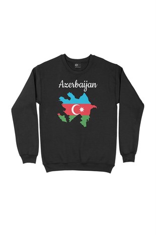Azerbaycan Haritalı ve Bayraklı Siyah Sweatshirt