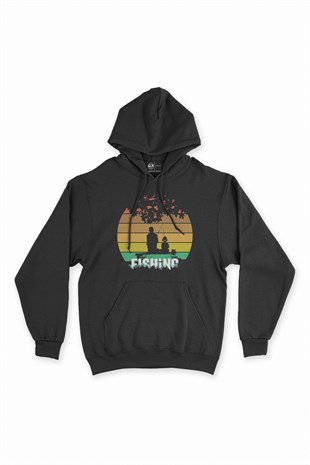 Baba Oğul Balıkçılık Siyah Kapşonlu Sweatshirt Hoodie