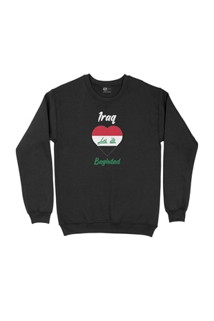 Bağdat Irak Bayraklı Kalpli Siyah Sweatshirt