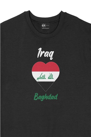 Bağdat Irak Bayraklı Kalpli Siyah Sweatshirt