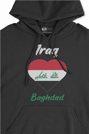 Bağdat Irak Bayraklı Kalpli Siyah Sweatshirt Hoodie