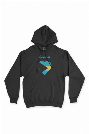 Bahamalar Bayraklı Kalpli Siyah Sweatshirt Hoodie
