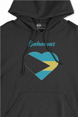Bahamalar Bayraklı Kalpli Siyah Sweatshirt Hoodie