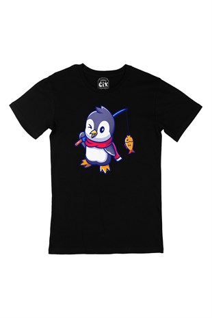 Balıkçı Penguen Siyah Tişört