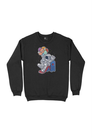 Balonlu Astronot Siyah Sweatshirt