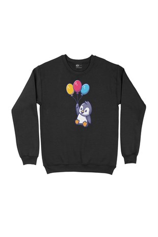 Balonlu Penguen Siyah Sweatshirt