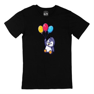Balonlu Penguen Siyah Tişört