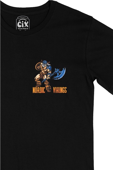 Baltalı Nordic Viking Cep Logo Tasarımlı Siyah Tişört