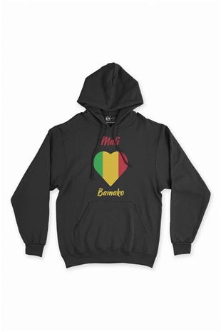 Bamako Bali Bayraklı Kalpli Siyah Sweatshirt Hoodie