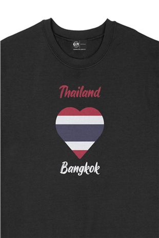 Bangkok Tayland Bayraklı Kalpli Siyah Sweatshirt