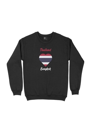 Bangkok Tayland Bayraklı Kalpli Siyah Sweatshirt