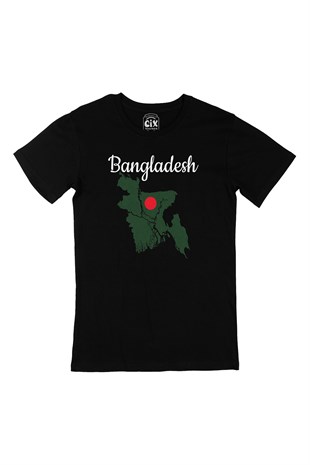Bangladeş Haritalı ve Bayraklı Siyah Tişört