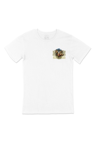 Barbarian Warrior Cep Logo Tasarımlı Beyaz Tişört