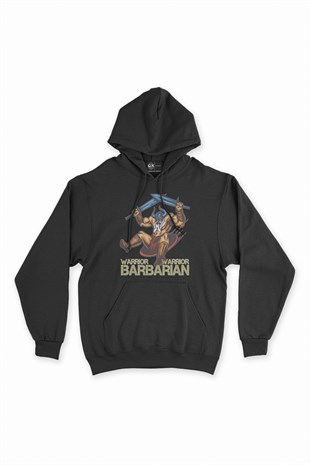 Barbarian Warrior Kılınçlı Siyah Kapşonlu Sweatshirt Hoodie
