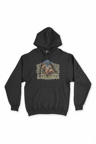 Barbarian Warrior Siyah Kapşonlu Sweatshirt Hoodie