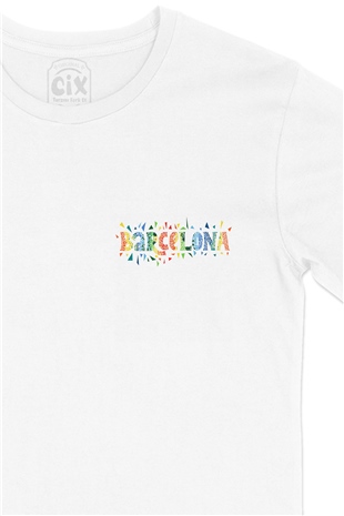 Barselona Cep Logo Tasarımlı Beyaz Tişört