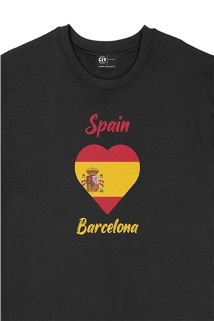 Barselona İspanya Bayraklı Kalpli Siyah Sweatshirt