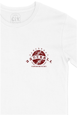 Baseball  Cep Logo Tasarımlı Beyaz Tişört