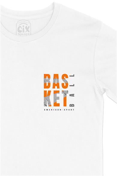 Basketball American Sport Cep Tasarım Baskılı Beyaz Tişört