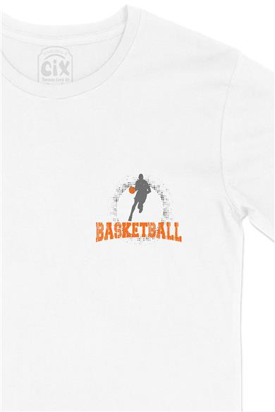 Basketball Basketbol Cep Tasarım Baskılı Beyaz Tişört