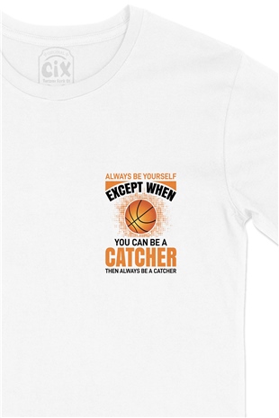 Basketball Catcher Cep Logo Tasarımlı Beyaz Tişört