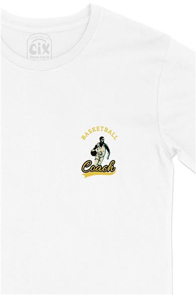 Basketball Coach Cep Tasarım Baskılı Beyaz Tişört