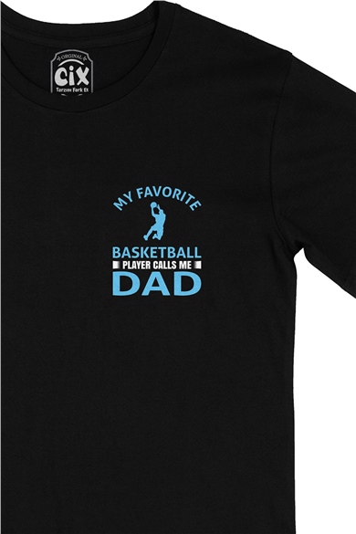 Basketball Father Cep Logo Tasarımlı Siyah Tişört