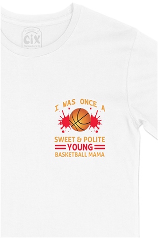 Basketball Mama Cep Logo Tasarımlı Beyaz Tişört