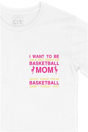 Basketball Mom Cep Logo Tasarımlı Beyaz Tişört