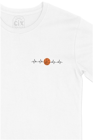 Basketbol Aşkı Cep Logo Tasarımlı Beyaz Tişört