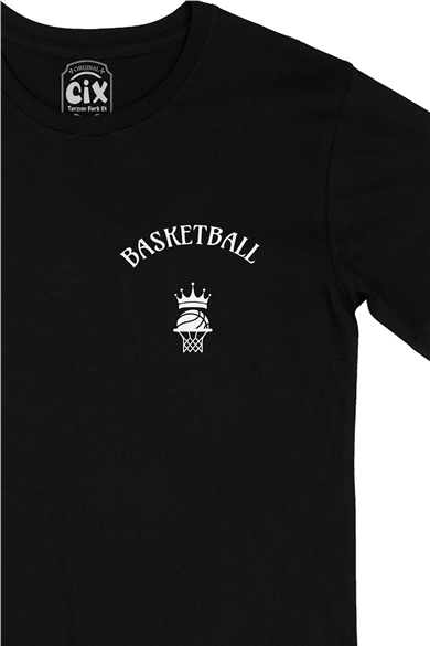 Basketbol Cep Logo Tasarımlı Siyah Tişört